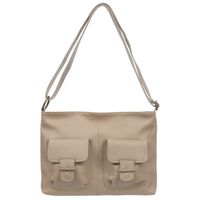 VERA PELLE torebka skórzana listonoszka duża z kieszeniami V648 beżowa