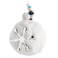 Bombka szklana z brokatem i ceramiczną zawieszką 8 cm biała+srebrna x4