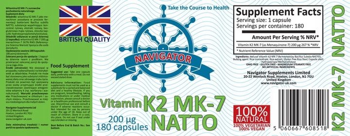 Witamina K2 MK7 NATTO 200μg 180kaps Vegan zdjęcie 5