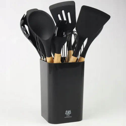 AKCESORIA DO KUCHNI PRZYBORY ZESTAW NARZĘDZIA KUCHENNE 12 ELEMENTÓW CZARNY na Arena.pl