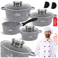 ZESTAW GARNKÓW MARMURKOWYCH KOMPLET GARNKI RONDELEK INDUKCJA / GAZ