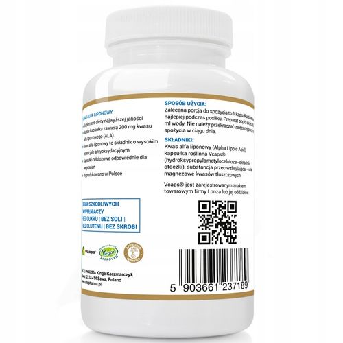 KWAS ALFA LIPONOWY Alpha Lipoic Acid 200mg 120k na Arena.pl