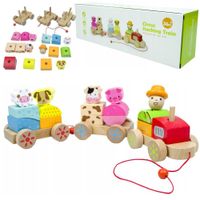 LT333 DREWNIANY POCIĄG Z KLOCKAMI WAGONAMI 30EL