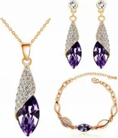 Złoty komplet biżuterii złocony śliwkowe łezki prezent pozłacany cyrkonie