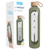 Wessper Activemax Crystalline 1L szklana butelka motywacyjna z oliwkowym etui