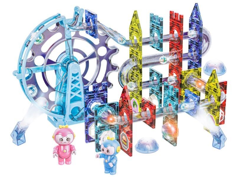 Świecące Klocki Magnetyczne, Tor Kulkowy Dla Kulek 120 Elementów Kulodrom zdjęcie 3