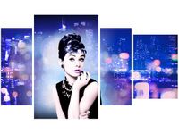 OBRAZ USTA AUDREY HEPBURN PANORAMA MIASTA NIEBIESKI