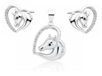 Delikatny rodowany srebrny komplet serca konik koń horse heart cyrkonie srebro 925 Z1795Z_WB