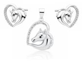Delikatny rodowany srebrny komplet serca konik koń horse heart cyrkonie srebro 925 Z1795Z_WB