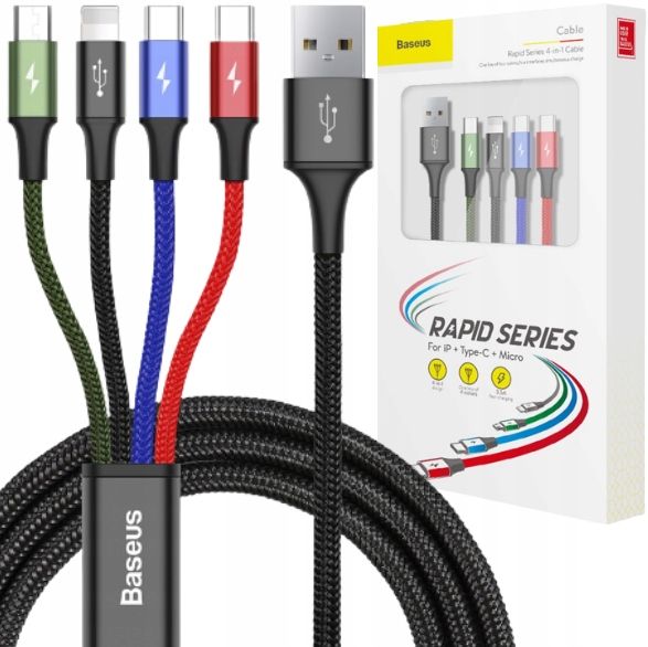 SZYBKI KABEL MOCNY PRZEWÓD BASEUS 4W1 USB DO IPHONE LIGHTNING MICRO 2xUSB-C zdjęcie 1