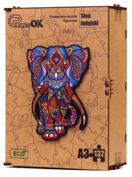 Puzzle drewniane 132 elementy. Słoń Indyjski zdjęcie 4