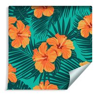 Tapeta w Rolce Egzotyczne Liście Pomarańczowe Kwiaty