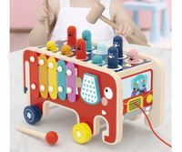 MONTESSORI UKŁADANKA DREWNIANA ZABAWKA SŁOŃ WBIJAK nauka kształtów kolorów