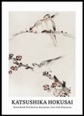Plakat 50x70cm Design Three Birds, Hokusai Vintage do Salonu