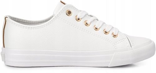 BIG STAR DAMSKIE BIAŁE TRAMPKI ZE ZŁOTYM TEKSTYLNE KLASYCZNE EKOSKÓRA r. 39 na Arena.pl