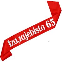 Zajebista 65 + imię - czerwona szarfa z białym nadrukiem