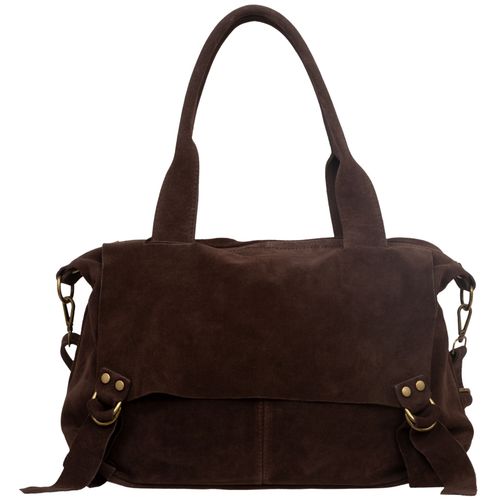 VERA PELLE torebka damska zamszowa shopper z klapą i paskiem V698 c.brązowa na Arena.pl