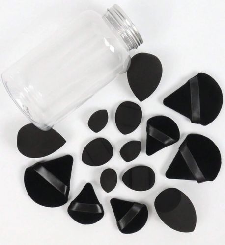 Zestaw czarnych gąbek do makijażu w słoiczku blender i puszki do pudru na Arena.pl