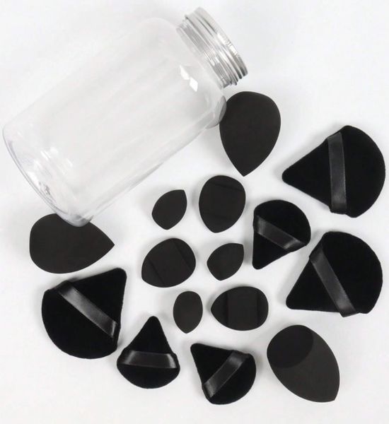 Zestaw czarnych gąbek do makijażu w słoiczku blender i puszki do pudru zdjęcie 3