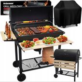 GRILL WĘGLOWY Z POKRYWĄ DUŻY CHROMOWANY RUSZT POPIELNIK TERMOSTAT STAL KOŁA