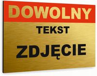 Tabliczka znak informacyjny 20x15 Złota DOWOLNY TEKST Nierdzewna NADRUK UV