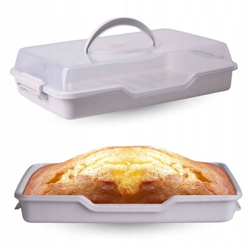 POJEMNIK PLASTIKOWY NA CIASTO WYPIEKI TORT PUDEŁKO Z POKRYWĄ i UCHWYT na Arena.pl