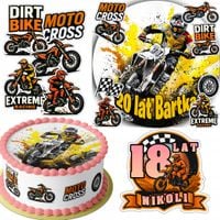 ZESTAW OPŁATEK NA TORT 20CM + 16 POSTACI - MOTOCROSS + IMIĘ 15CM 18CM