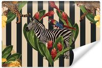 Fototapeta Ozdobna ZEBRA Kwiaty Liście 3D 450cm x 300cm