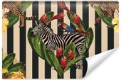 Fototapeta Ozdobna ZEBRA Kwiaty Liście 3D 135cm x 90cm