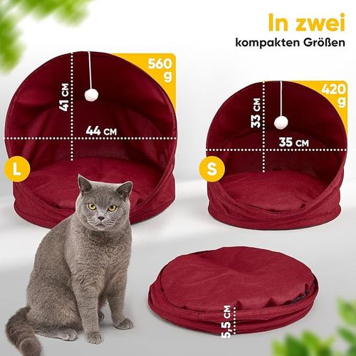 Legowisko dla Kota 2w1 Budka z Tunelem i Poduszką, Rozmiar L, Czerwone na Arena.pl