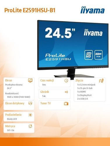 Monitor 25 cali E2591HSU-B1 1Ms,USB,HDMI,DP,75Hz. na Arena.pl