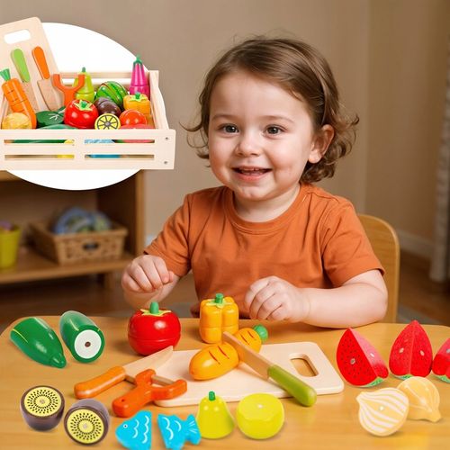 DREWNIANE WARZYWA OWOCE DO KROJENIA NA MAGNES DLA DZIECI ZESTAW XXL na Arena.pl