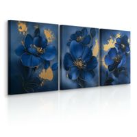 Obrazy Canvas Set Niebieskie Kwiaty Natura Styl Glamour Natura 90cm x 40cm