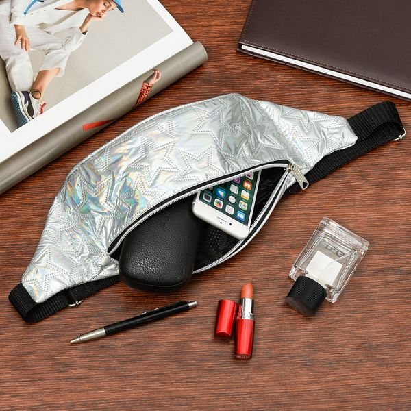 Nerka Duża Saszetka Biodrówka Lakostka Holo Gwiazdki Srebrna X93 zdjęcie 2