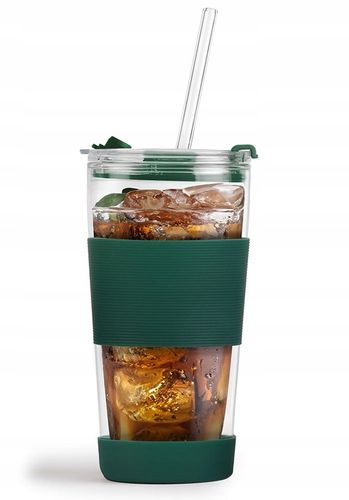 Szklany kubek do kawy ze słomką Vialli Design FUORI 600ml 30398 (zielony) na Arena.pl