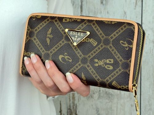 Portfel damski duży na zamek organizer brązowy na Arena.pl