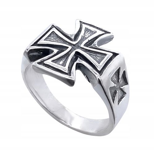 Sygnet srebrny pr. 925 Efektowny Pierścień z Krzyżem Maltańskim | r. 19 na Arena.pl