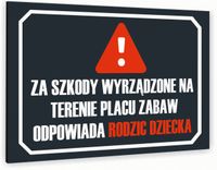 Tabliczka znak informacyjny 20x15 Antracyt ODPOWIEDZIALNOŚĆ ZA SZKODY