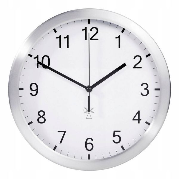 Zegar ścienny sterowany radiowo 25cm DCF77 aluminium zdjęcie 1