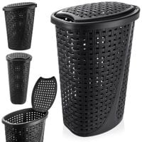 Kosz na Pranie Ubrania Bieliznę Pojemnik Łazienkowy Wąski Czarny 45L