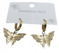 Piękne kolczyki wiszące stal chirurgiczna Motyl matowo-błyszczące cyrkonie