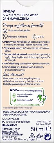 NIVEA BB 5w1 Krem na dzień filtr UV SPF 15 nawilżający - odcień jasny 50ml na Arena.pl