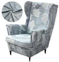 POKROWIEC NA FOTEL USZAK ELASTYCZNY LIŚCIE SZARY