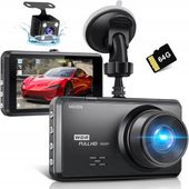 Rejestrator samochodowy Miden S7 2,5K, kamera przednia i tylna, SD 64 GB