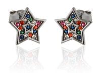 Delikatne rodowane srebrne kolczyki celebrytki gwiazdki gwiazdy stars kolorowe cyrkonie srebro 925 K2796