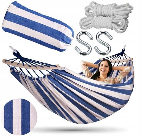 HAMAK 2 OSOBOWY Z PAŁĄKAMI 260x150 XXL MOCNY + HAKI + LINKI + POKROWIEC na Arena.pl