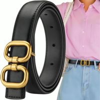 Damski Skórzany Pasek Skóra Naturalna Złota Klamra Regulowany