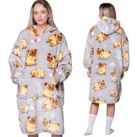 KOC BLUZA Oversize Gruba KOCOBLUZA 2w1 XXL Wzór MOPSY Futrzak z