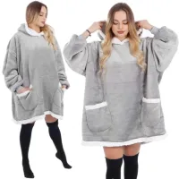 CIEPŁA BLUZA OVERSIZE 2W1 DŁUGA KOCOBLUZA KOCOSZLAFROK CIEPŁY KOC FUTRZAK