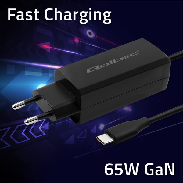 Qoltec Ładowarka GaN 65W USB-C PD Fast Charge zdjęcie 4